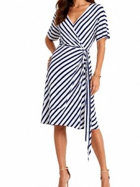 Ralph Lauren Navy and White Chevron Jersey Wrap Dress Size M